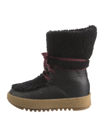 Montelliana Leather Fur Trim Lace-Up Boots