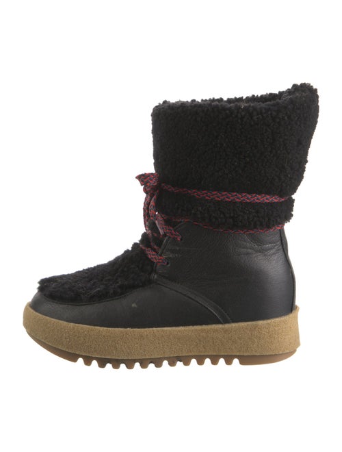 Montelliana Leather Fur Trim Lace-Up Boots