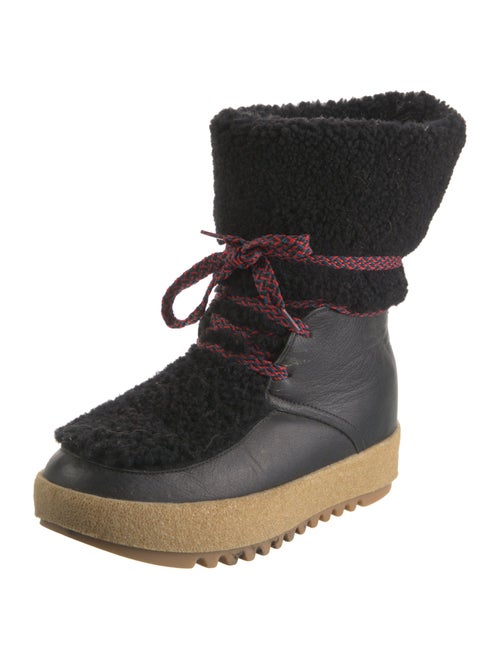 Montelliana Leather Fur Trim Lace-Up Boots