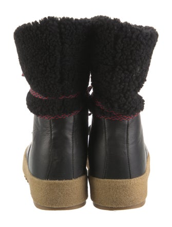 Montelliana Leather Fur Trim Lace-Up Boots
