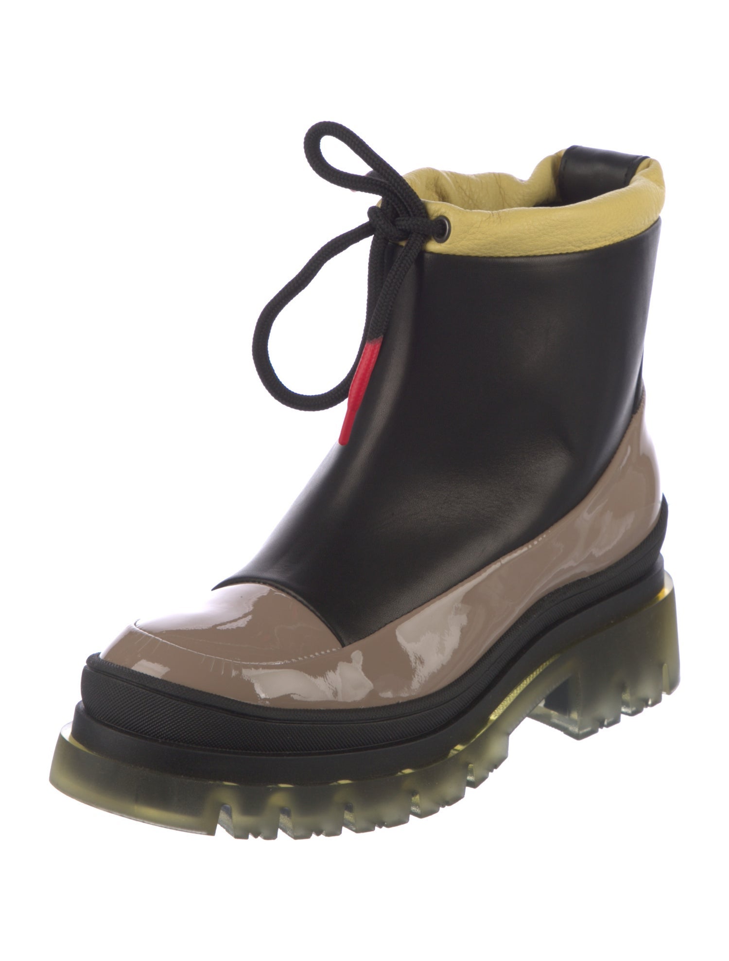 Montelliana Leather Colorblock Pattern Lace-Up Boots