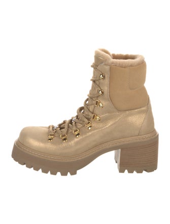 Montelliana Suede Colorblock Pattern Combat Boots