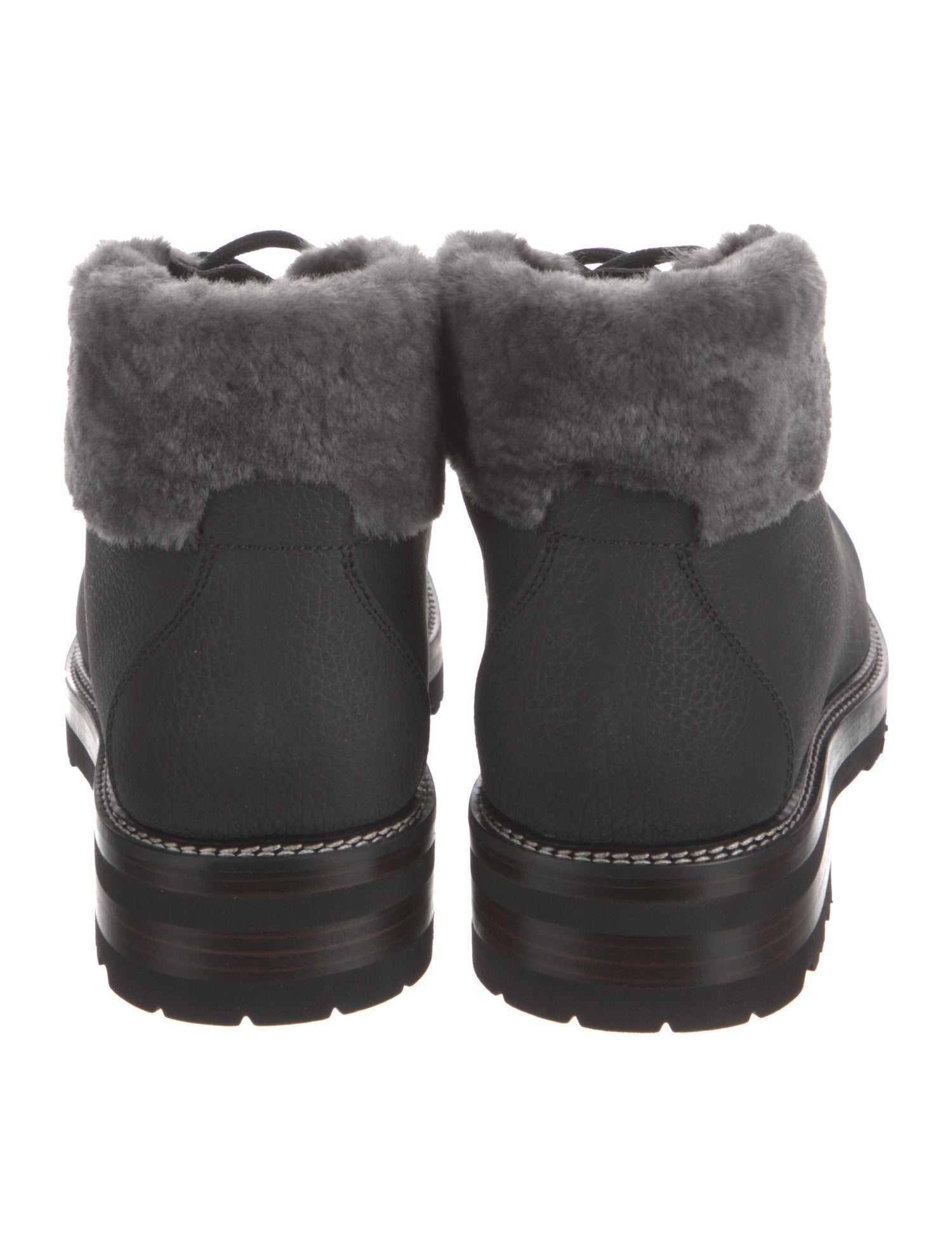 Montelliana Leather Faux Fur Trim Lace-Up Boots