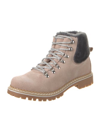 Montelliana Suede Colorblock Pattern Combat Boots