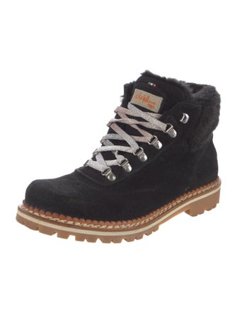 Montelliana Suede Fur Trim Lace-Up Boots