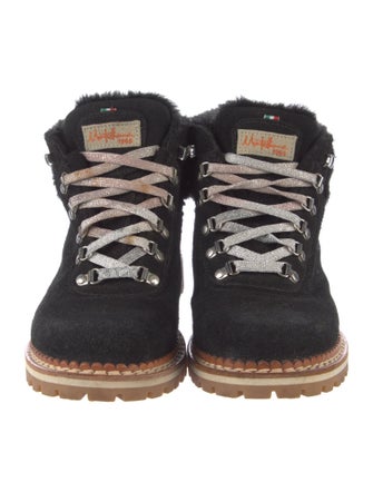 Montelliana Suede Fur Trim Lace-Up Boots