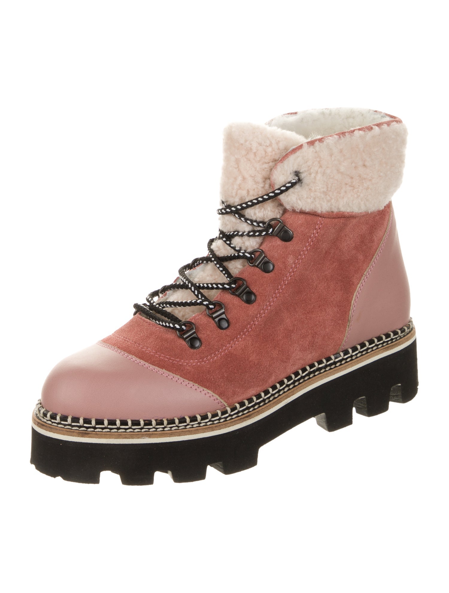Montelliana Suede Colorblock Pattern Combat Boots