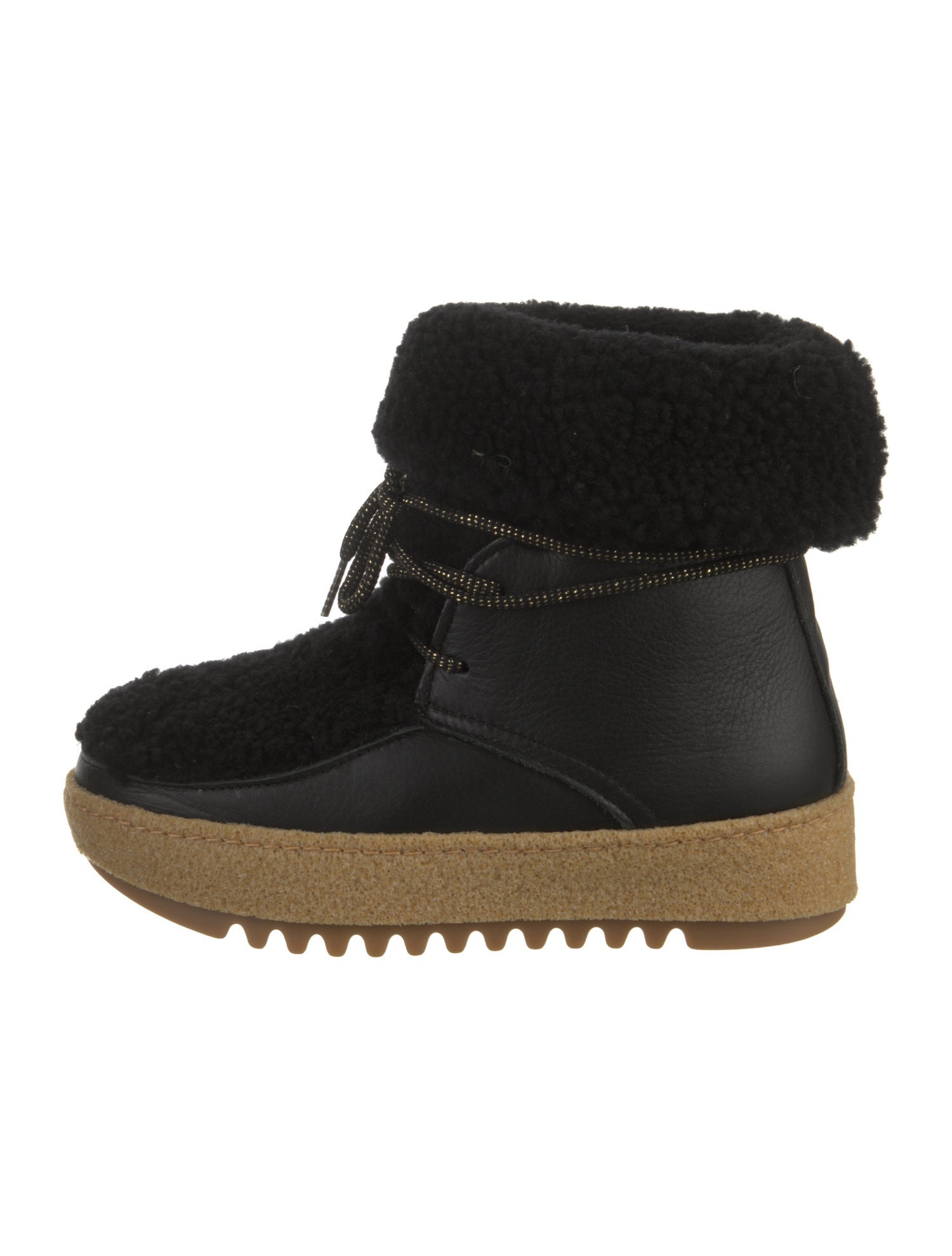 Montelliana Leather Fur Trim Lace-Up Boots