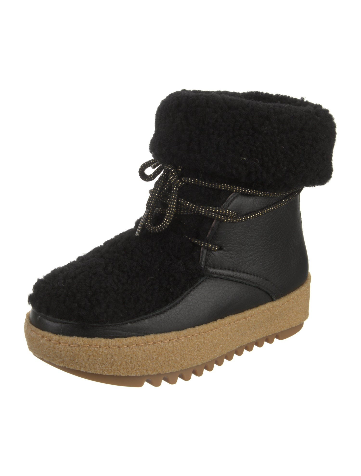 Montelliana Leather Fur Trim Lace-Up Boots