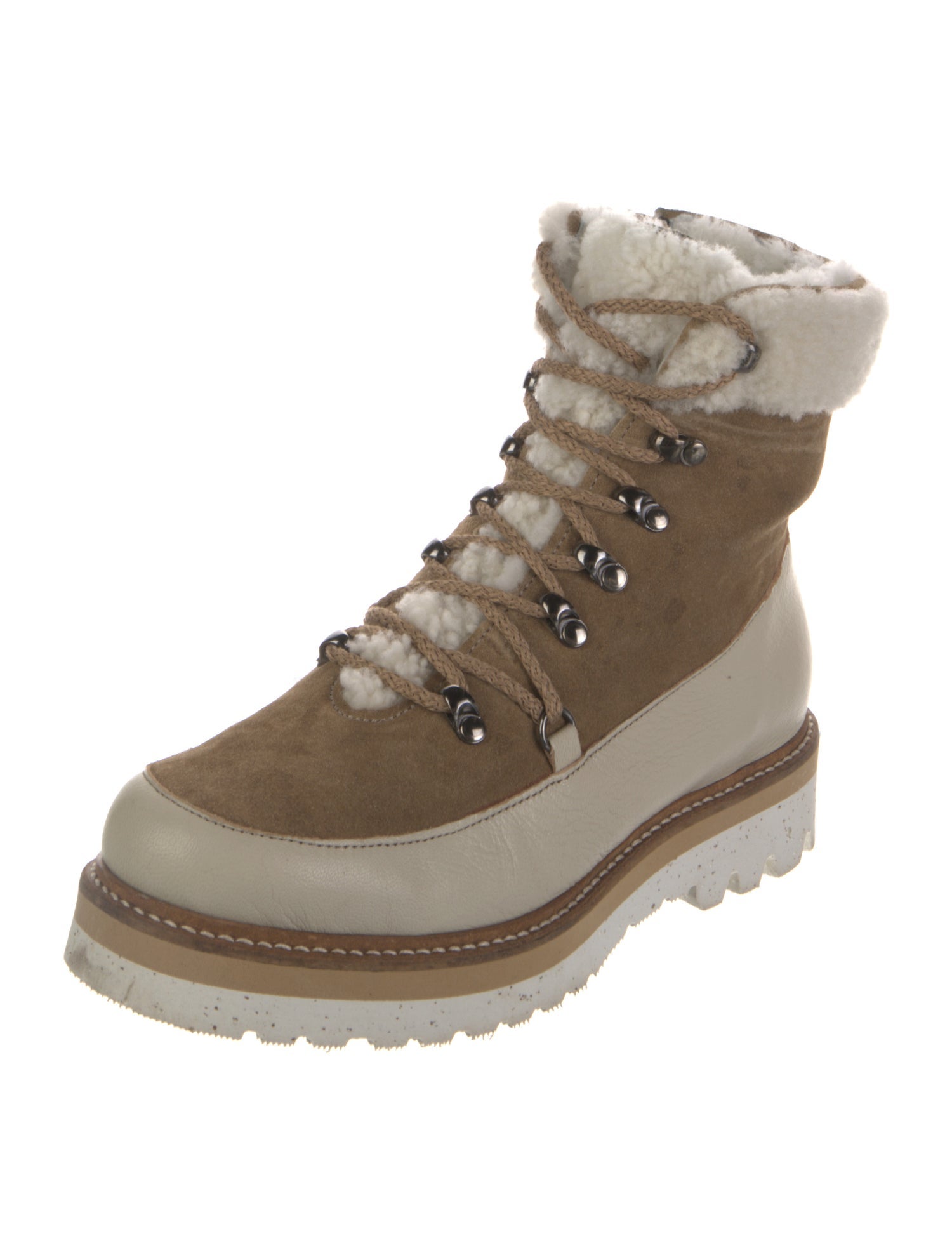 Montelliana Suede Colorblock Pattern Combat Boots