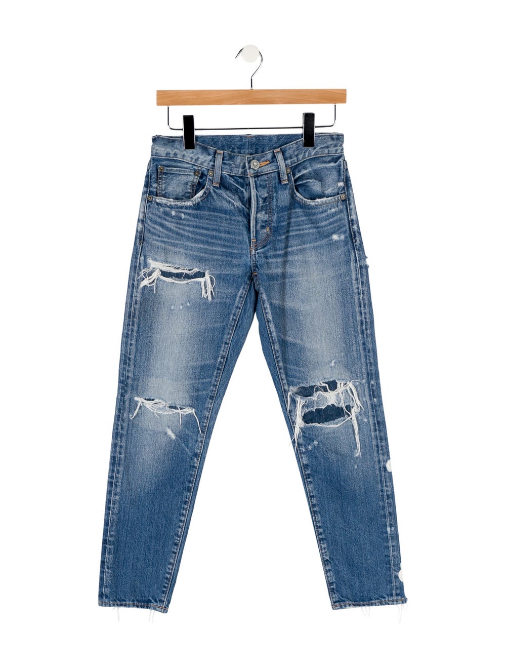 Moussy Skinny Leg Jeans Blue Light Wash with Mid-Rise 5 Pockets Distressed Accents