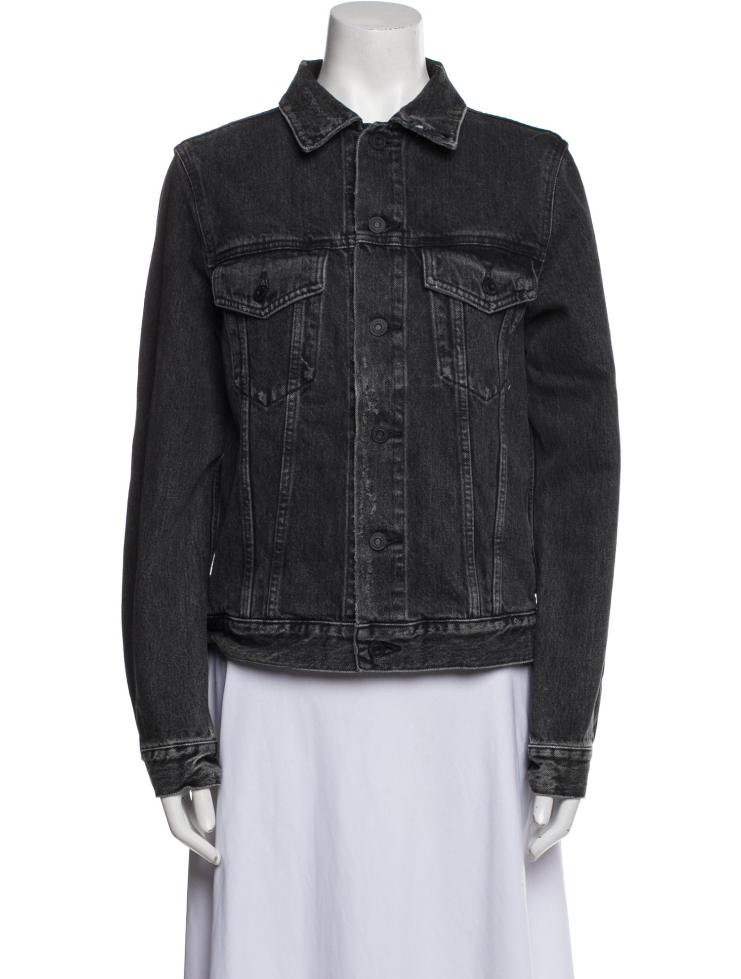 Moussy Denim Jacket Vintage Grey Pointed Collar Slit Pockets &