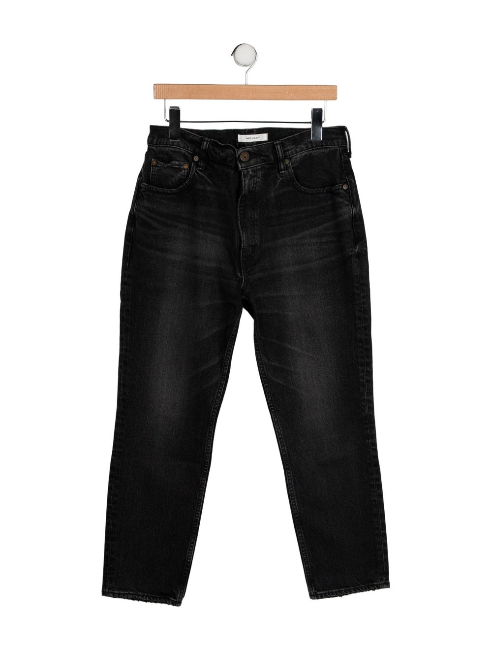 Moussy Straight Leg Jeans Black High-Rise Cropped & 5 Pockets