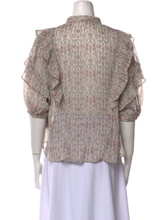 Moussy Printed Mock Neck Button-Up Top