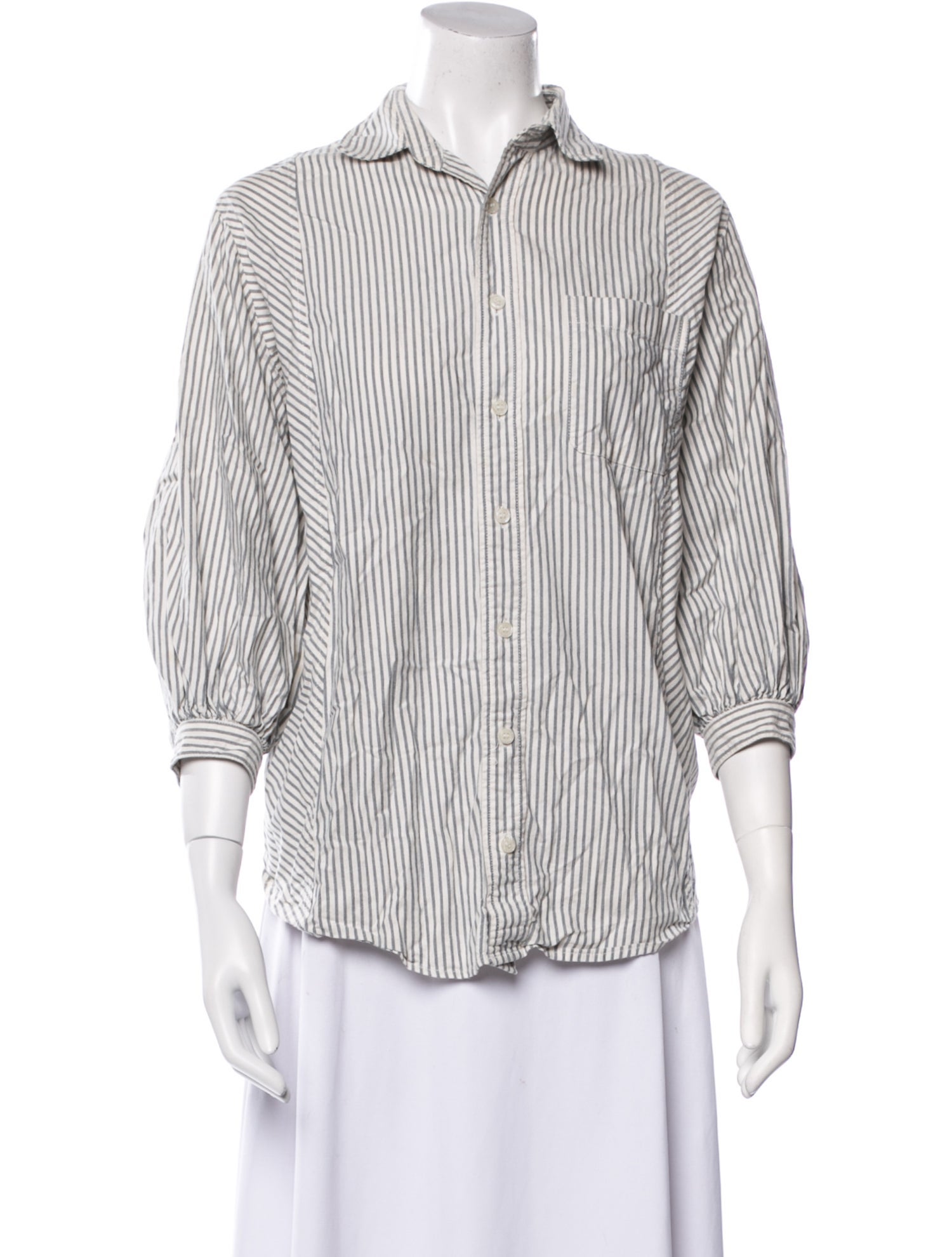 Moussy Striped Three-Quarter Sleeve Button-Up Top