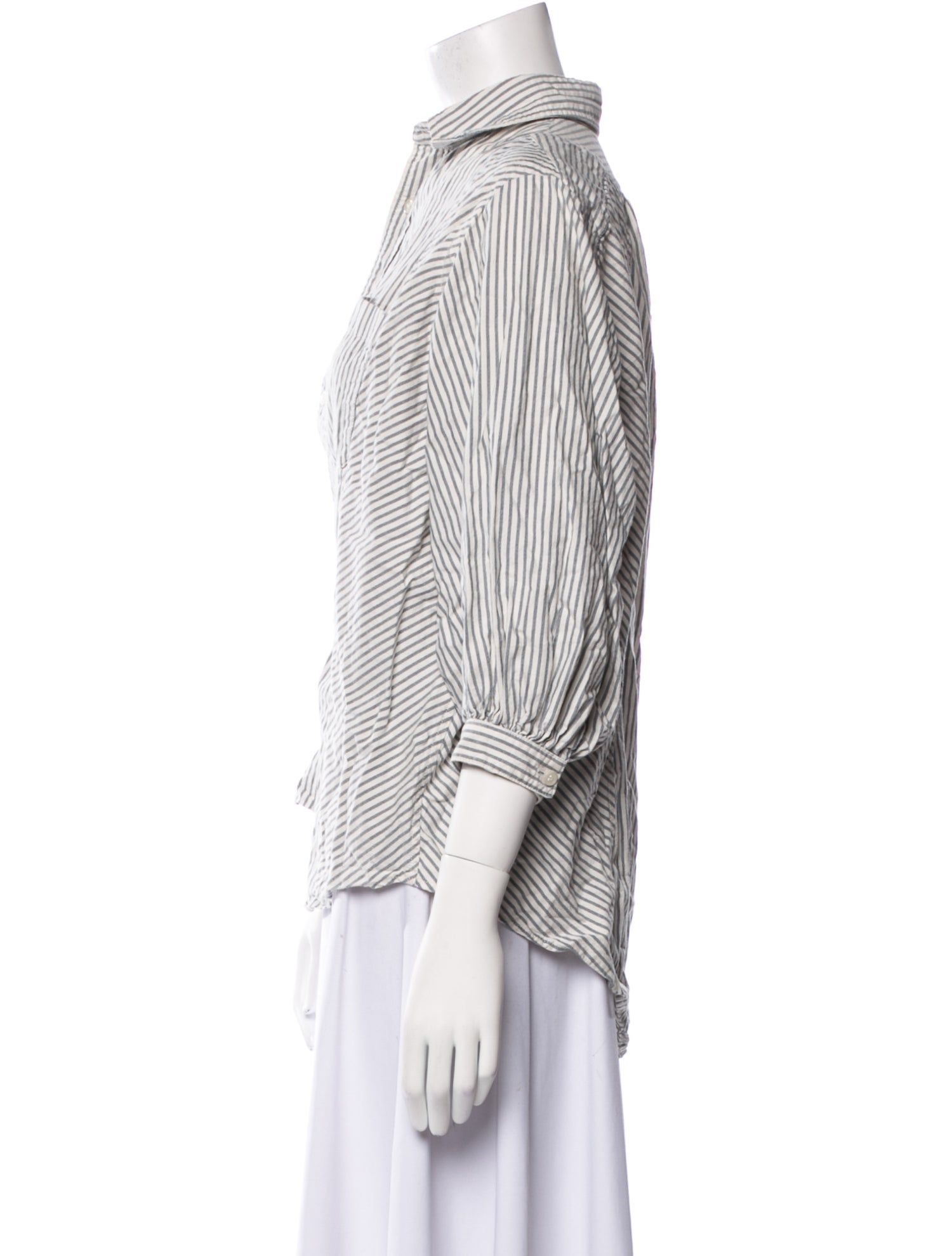 Moussy Striped Three-Quarter Sleeve Button-Up Top