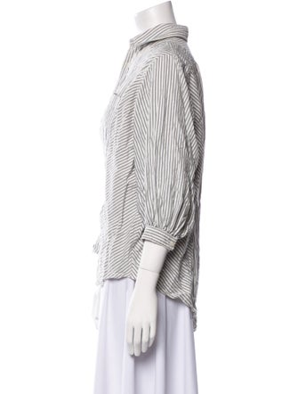 Moussy Striped Three-Quarter Sleeve Button-Up Top