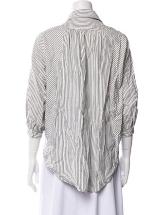 Moussy Striped Three-Quarter Sleeve Button-Up Top