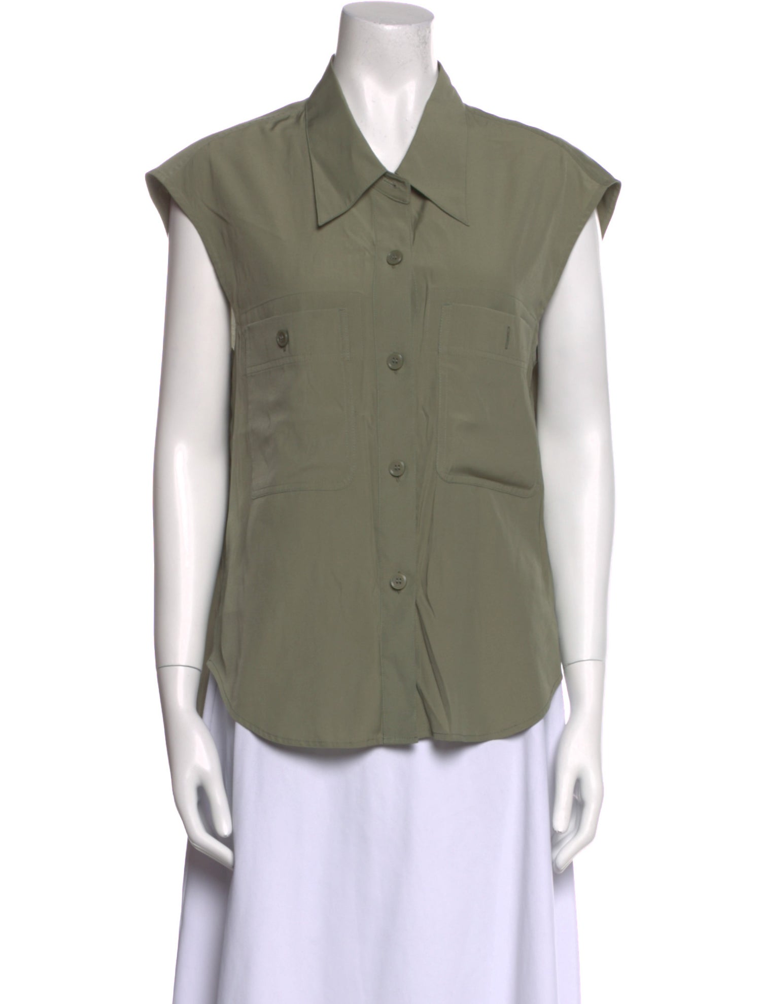 Moussy Silk Short Sleeve Button-Up Top