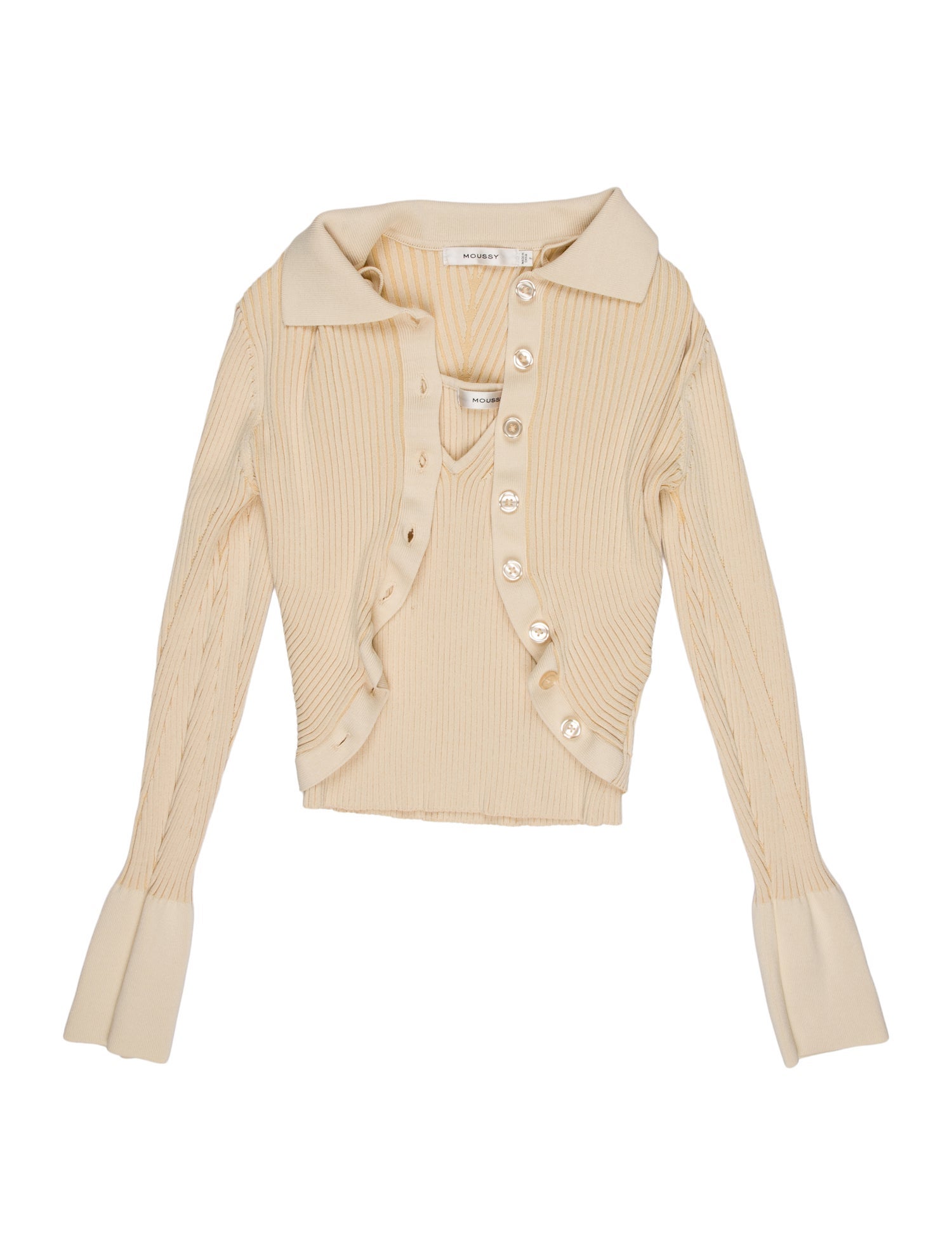 Moussy Open Front Long Sleeve Crop Top