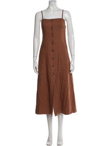 Pre-owned Moussy Square Neckline Midi Length Dress In Brown