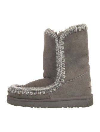 Mou Suede Whipstitch Trim Lace-Up Boots