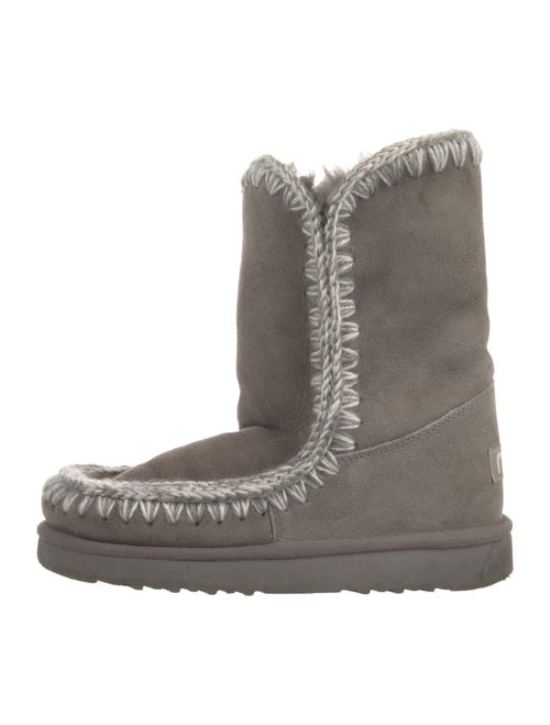 Mou Suede Whipstitch Trim Lace-Up Boots