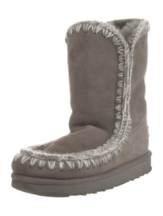 Mou Suede Whipstitch Trim Lace-Up Boots