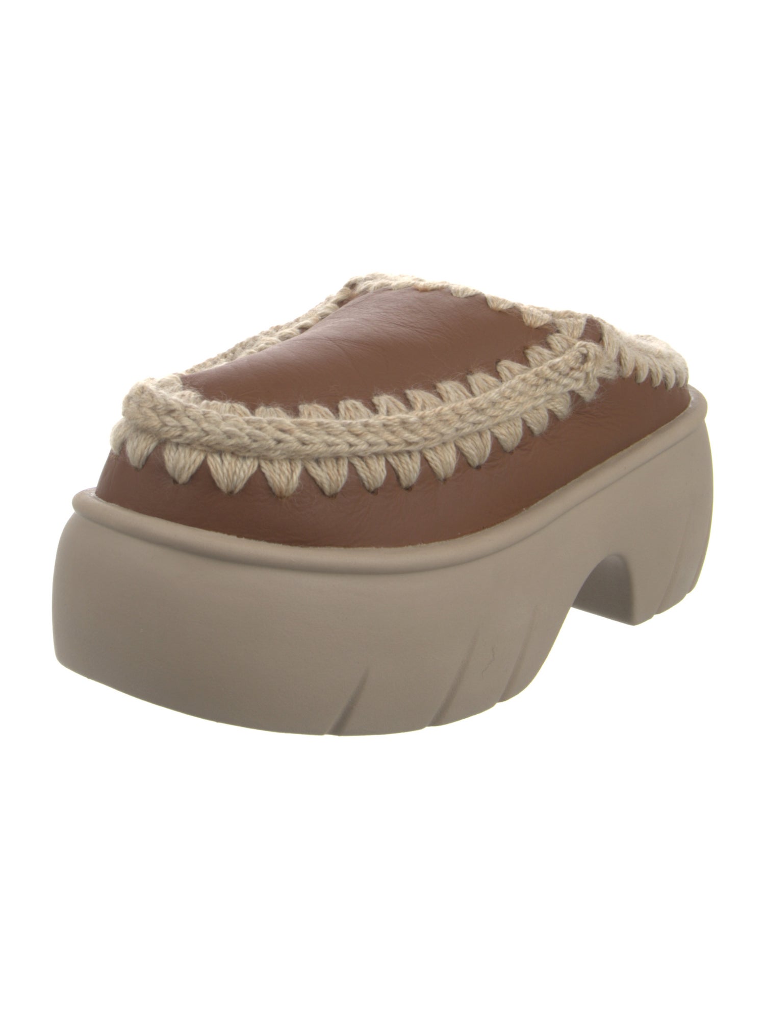 Mou Leather Whipstitch Trim Mules w/ Tags