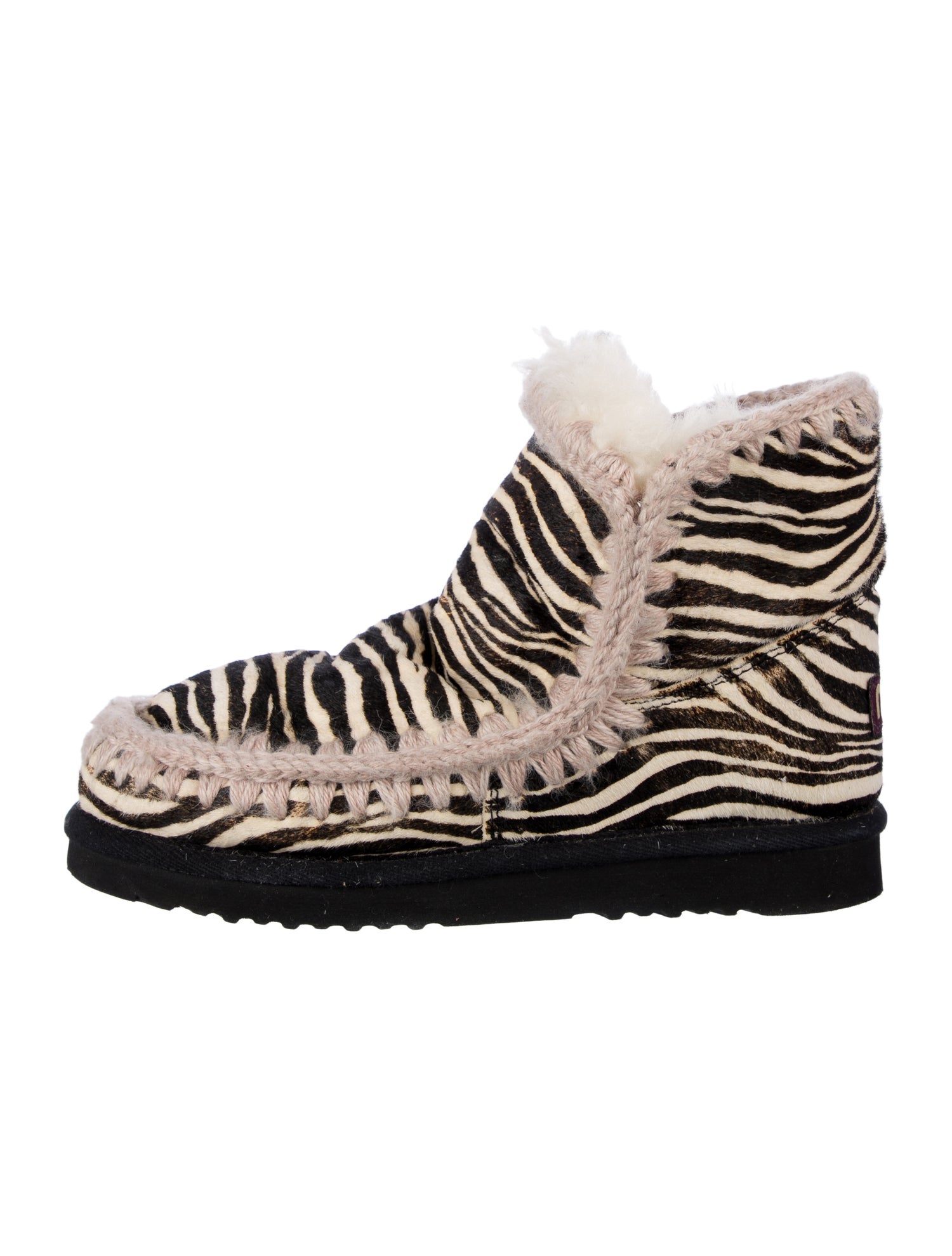 Mou Ponyhair Animal Print Lace-Up Boots