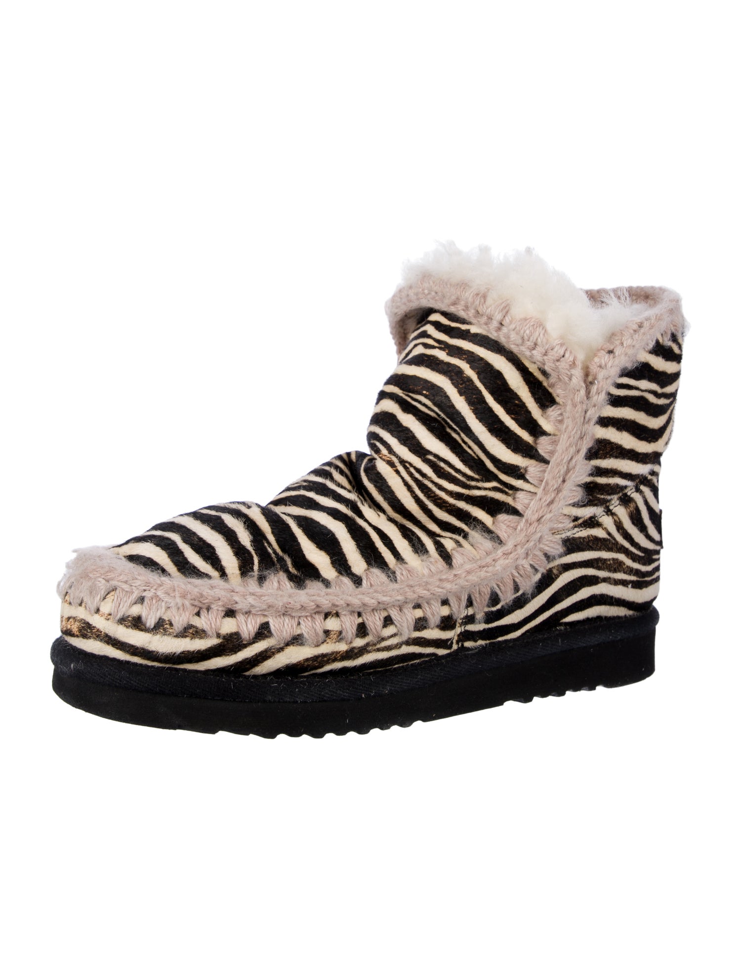 Mou Ponyhair Animal Print Lace-Up Boots