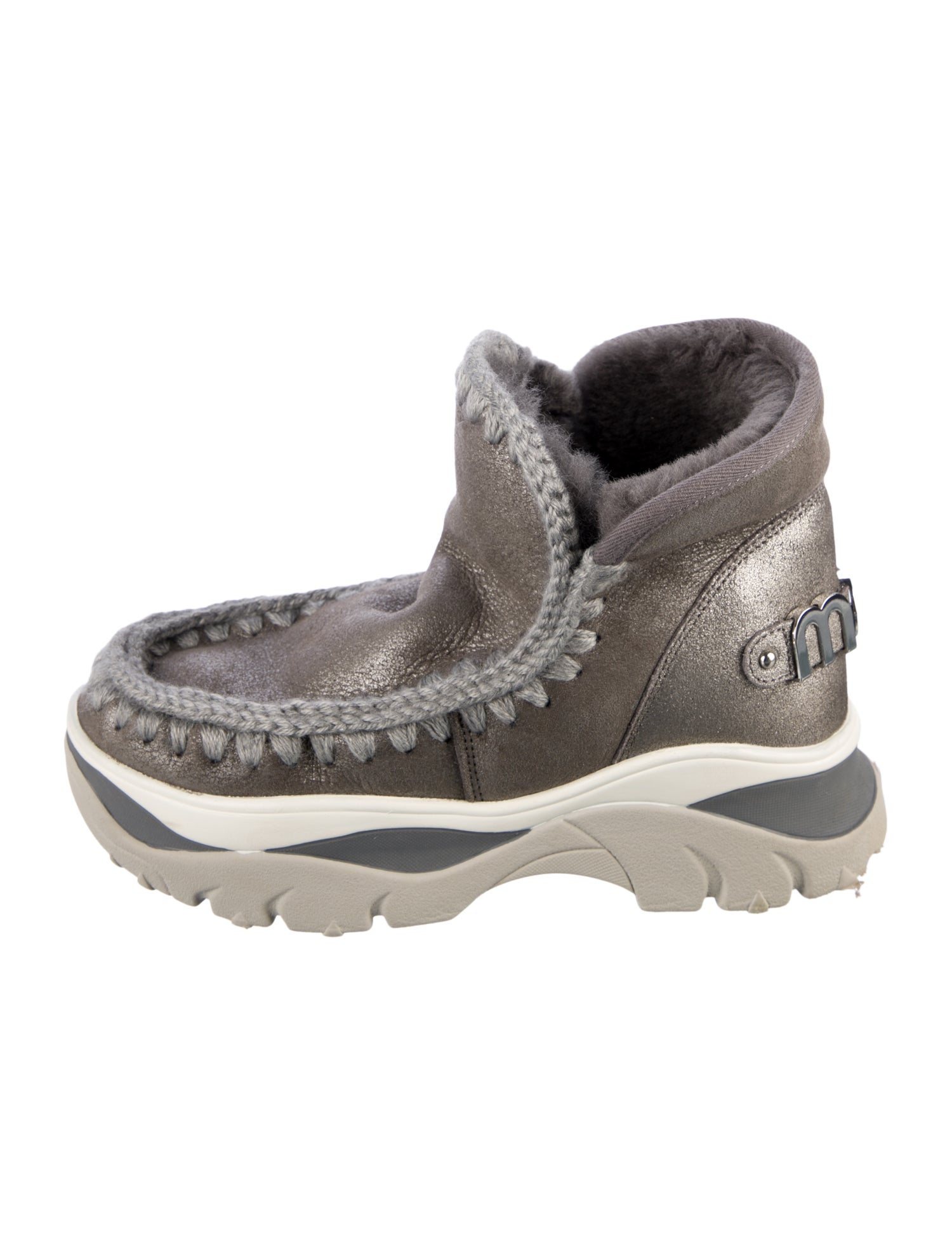 Mou Printed Fur Trim Lace-Up Boots