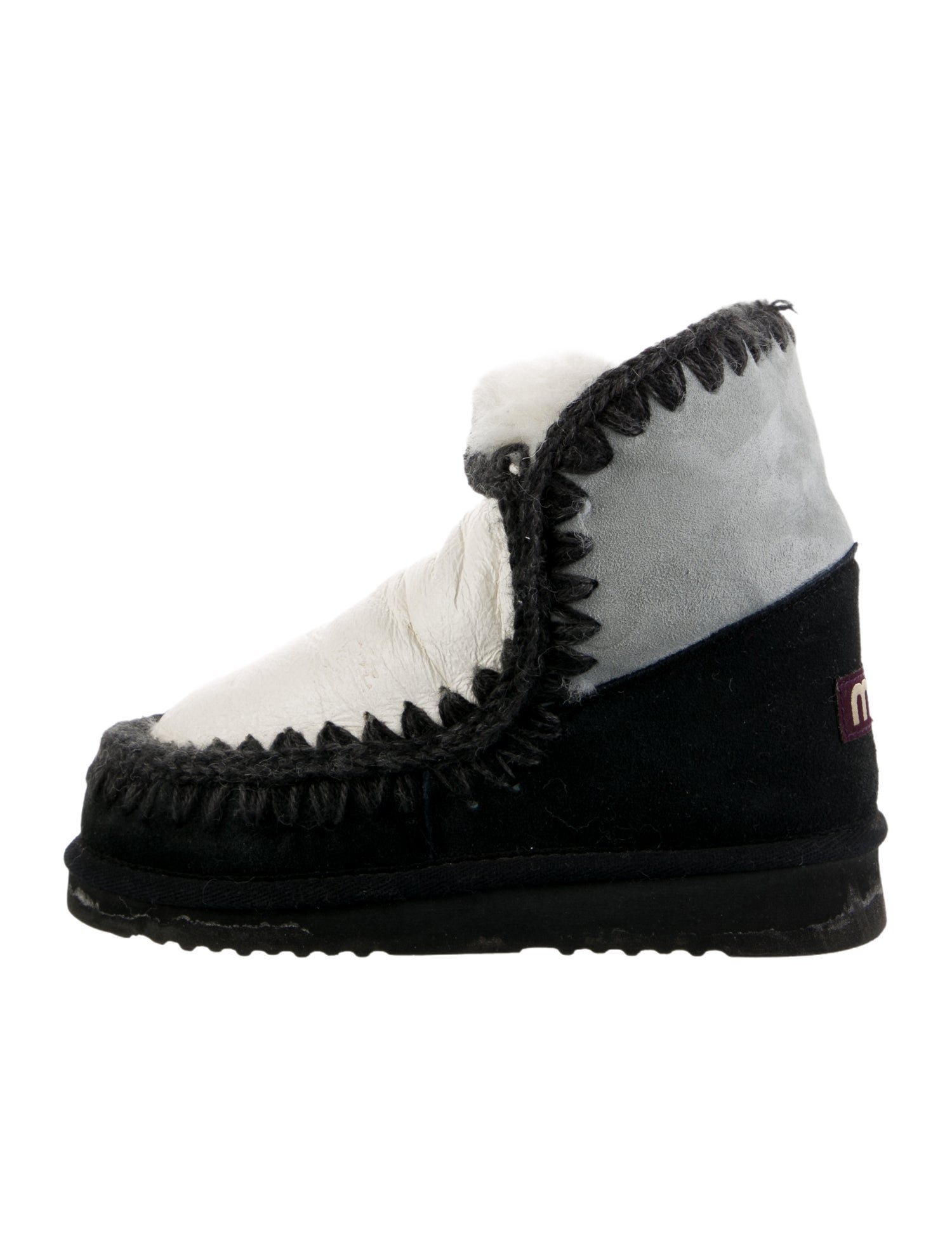 Mou Suede Colorblock Pattern Combat Boots