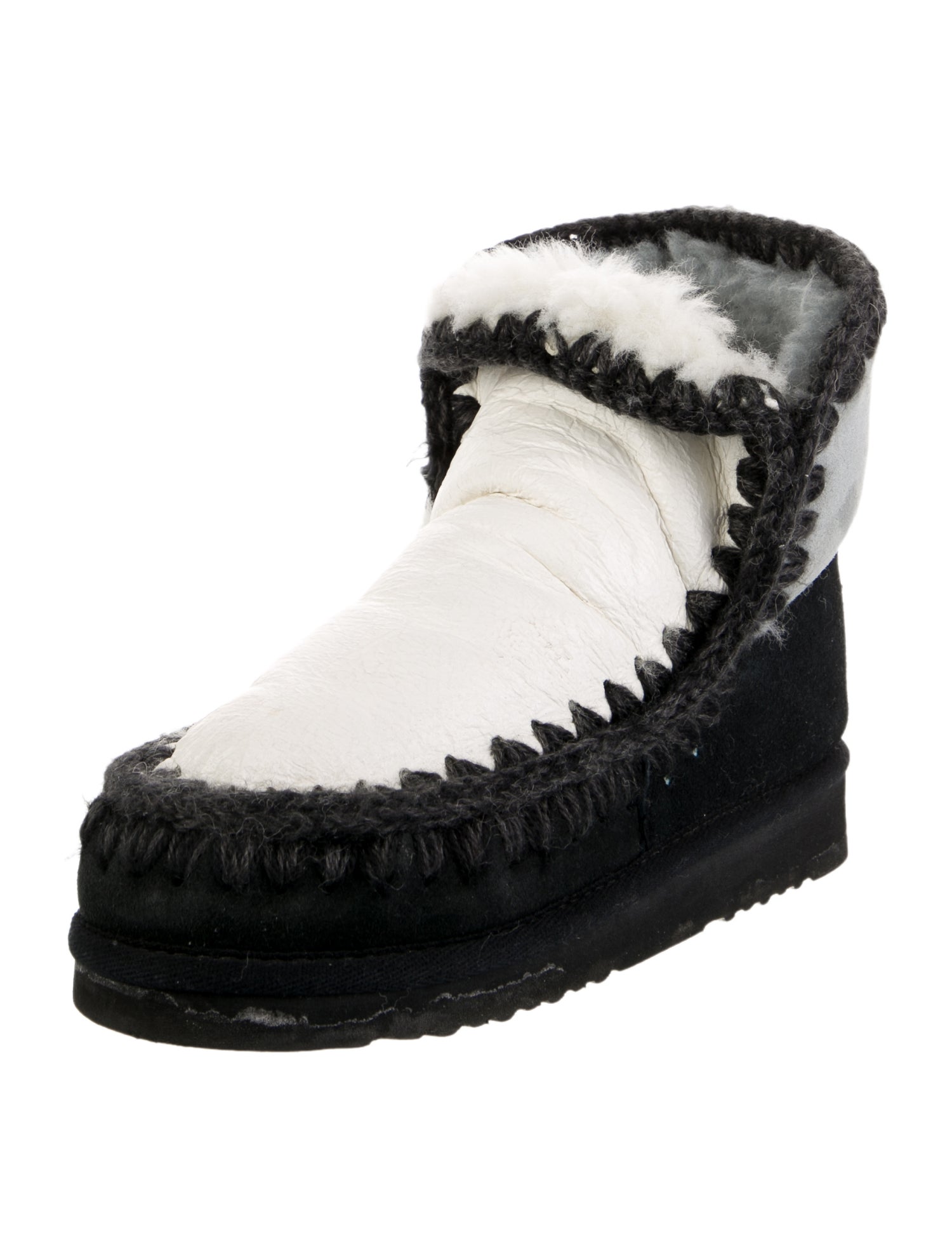 Mou Suede Colorblock Pattern Combat Boots