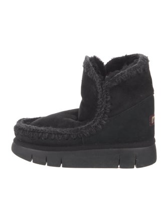 Mou Suede Fur Trim Lace-Up Boots