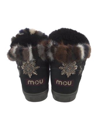 Mou Suede Crystal Embellishments Lace-Up Boots