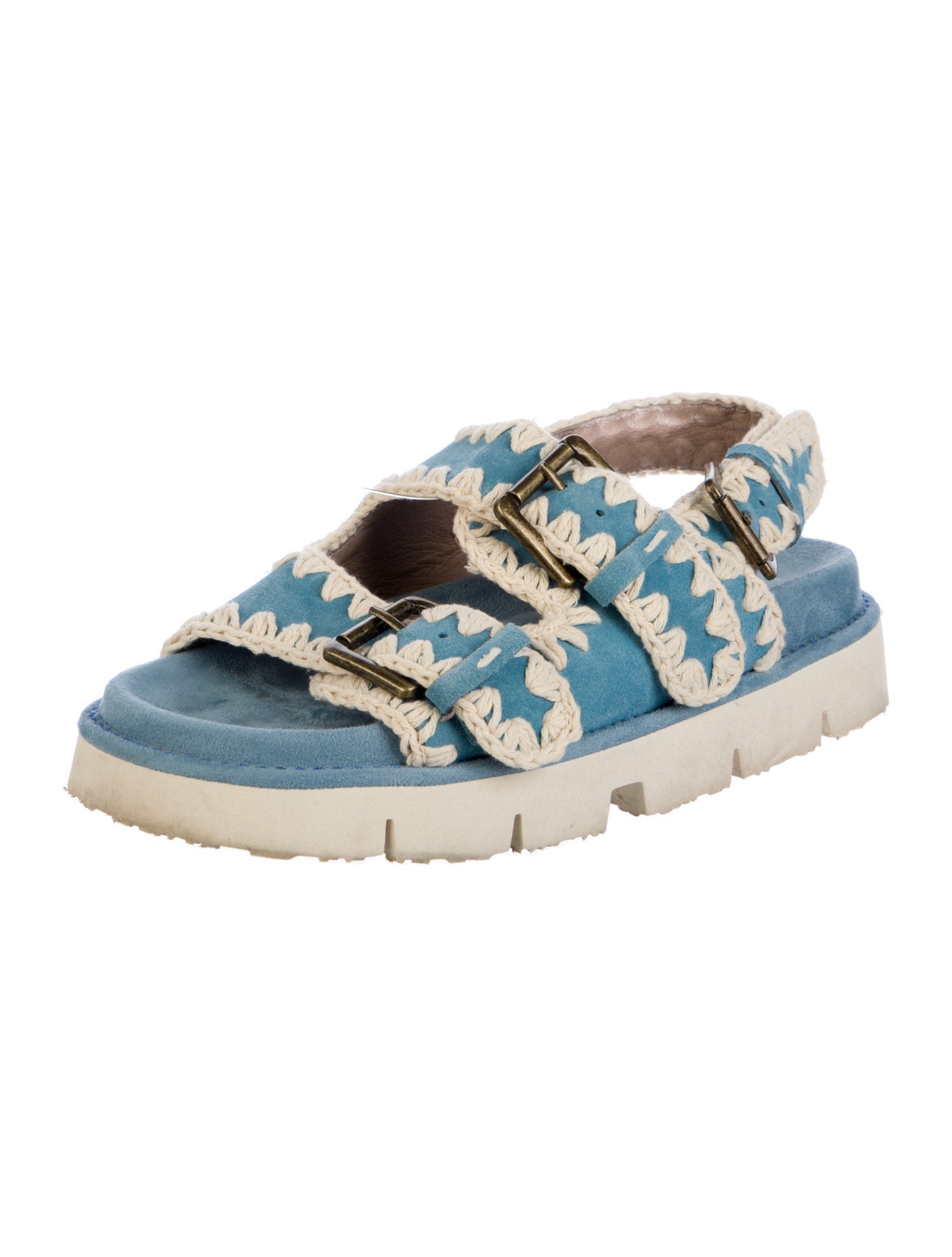 Mou Leather Slides - Blue Sandals, Shoes - WMOUU22391 | The