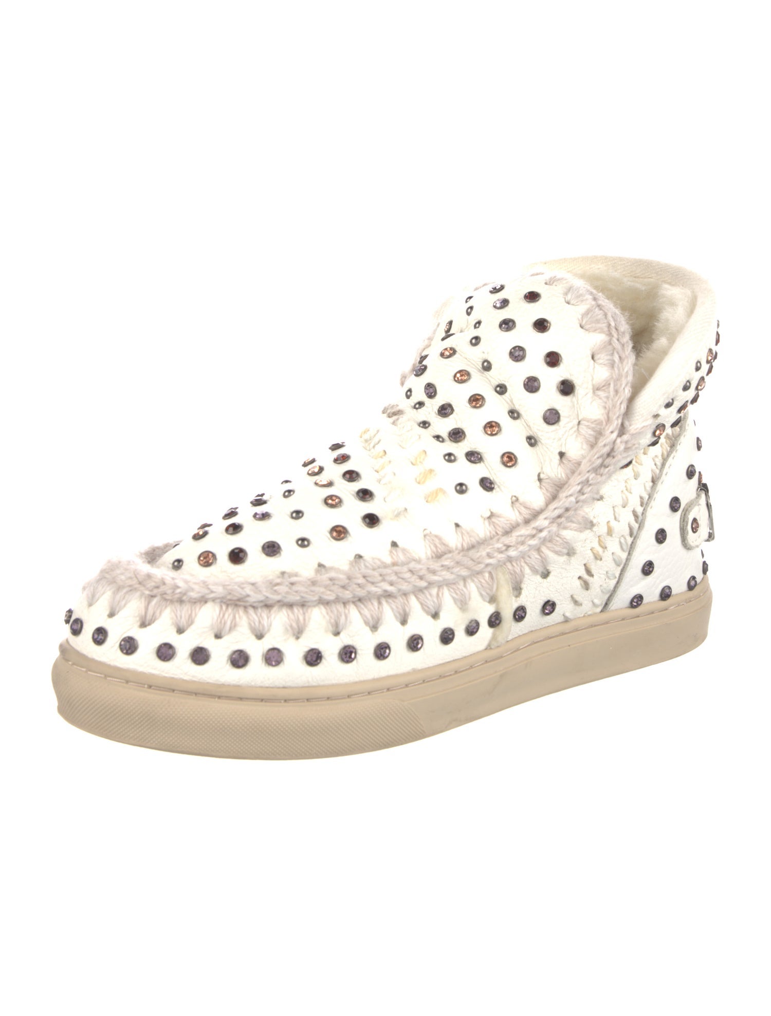 Mou Leather Crystal Embellishments Lace-Up Boots