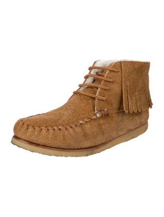 Mou Suede Fringe Trim Accent Lace-Up Boots
