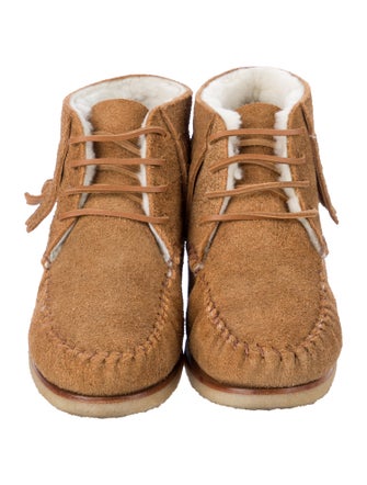 Mou Suede Fringe Trim Accent Lace-Up Boots