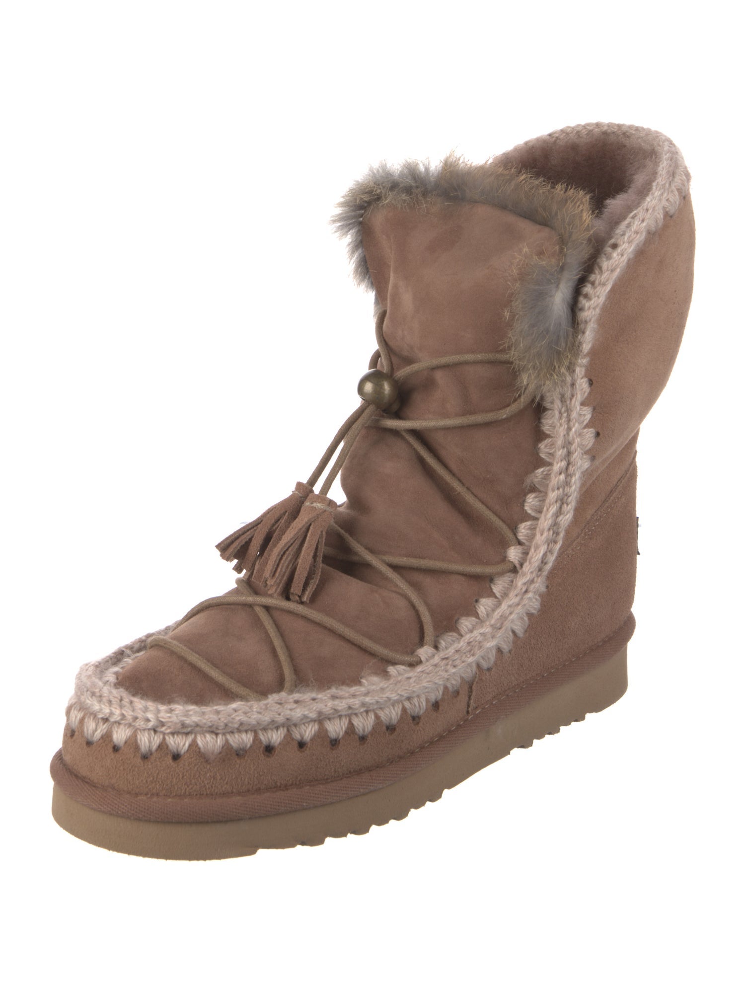 Mou Suede Tassel Accents Lace-Up Boots