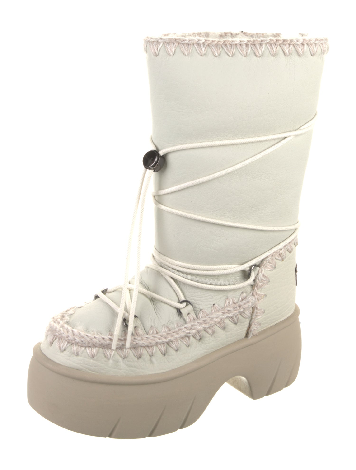 Mou Leather Whipstitch Trim Lace-Up Boots