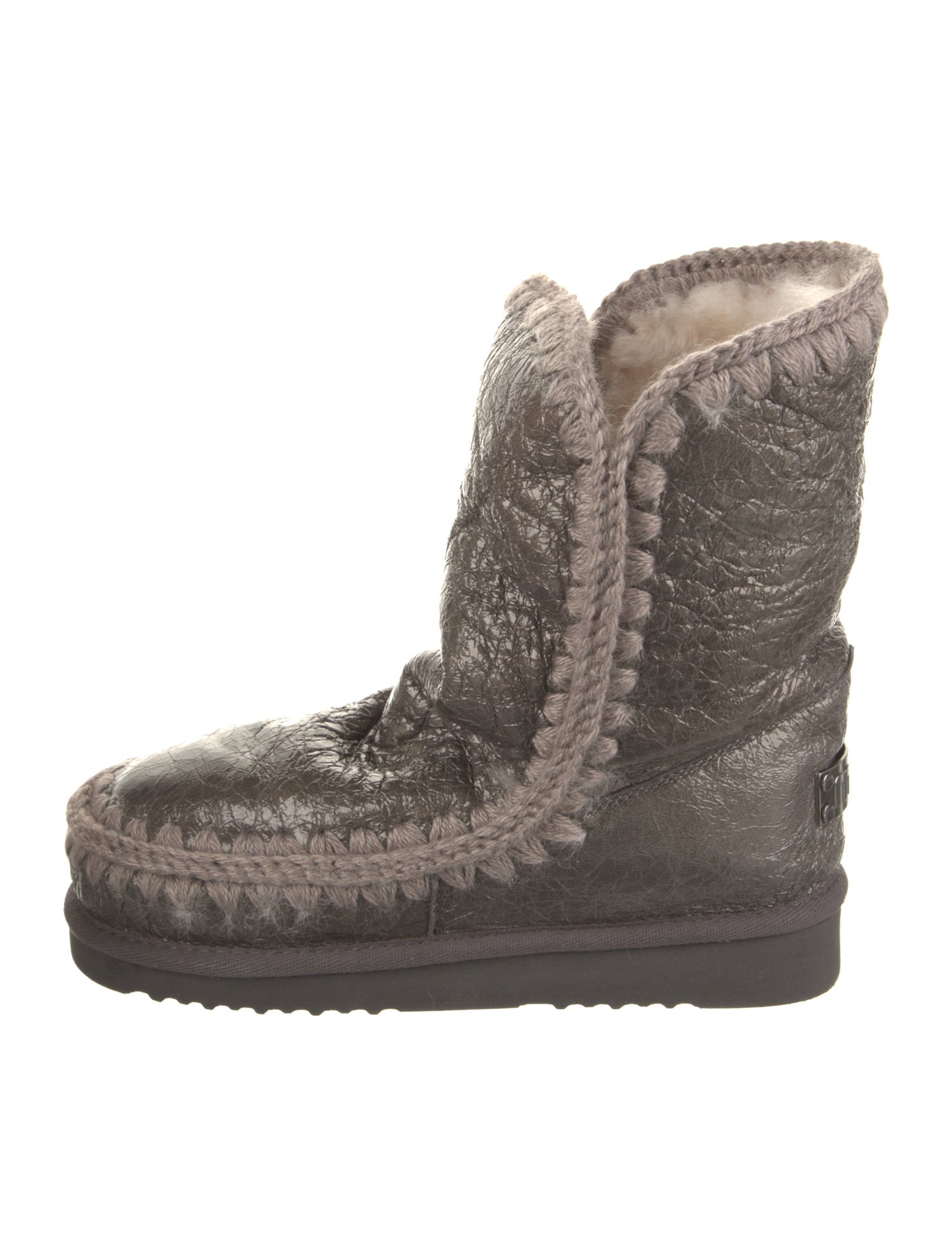 Mou Patent Leather Whipstitch Trim Lace-Up Boots