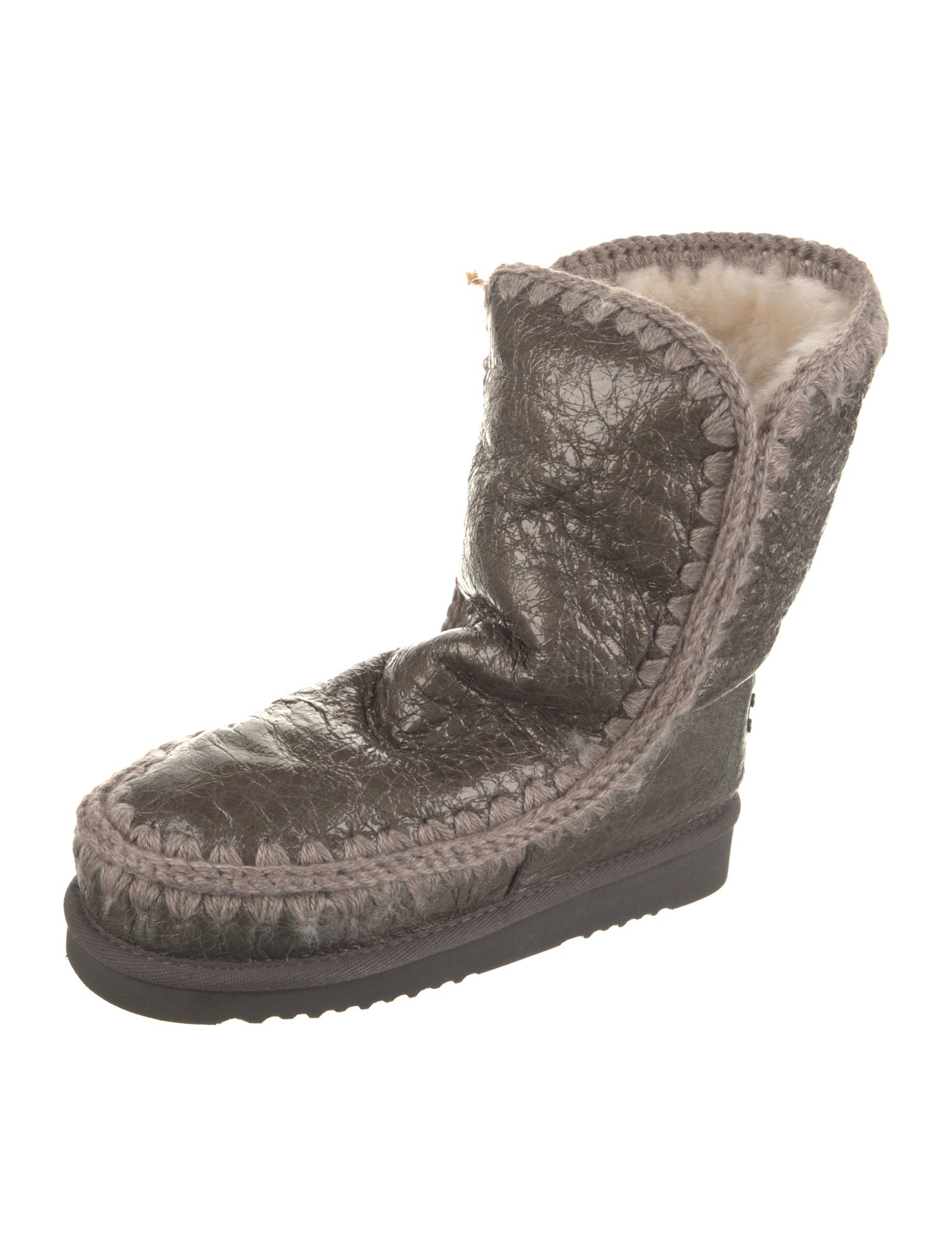 Mou Patent Leather Whipstitch Trim Lace-Up Boots