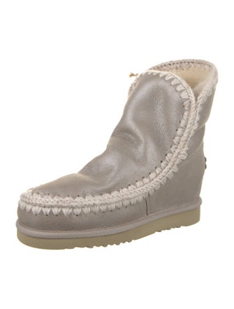 Mou Suede Whipstitch Trim Combat Boots