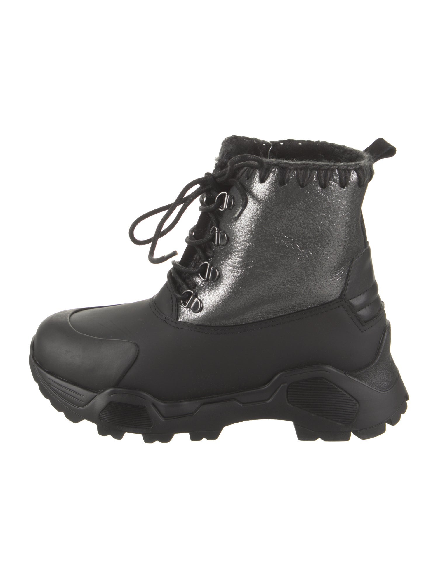 Mou Suede Whipstitch Trim Combat Boots