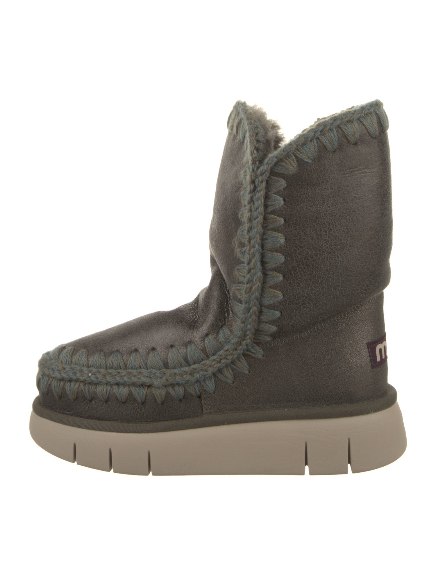 Mou Suede Whipstitch Trim Lace-Up Boots