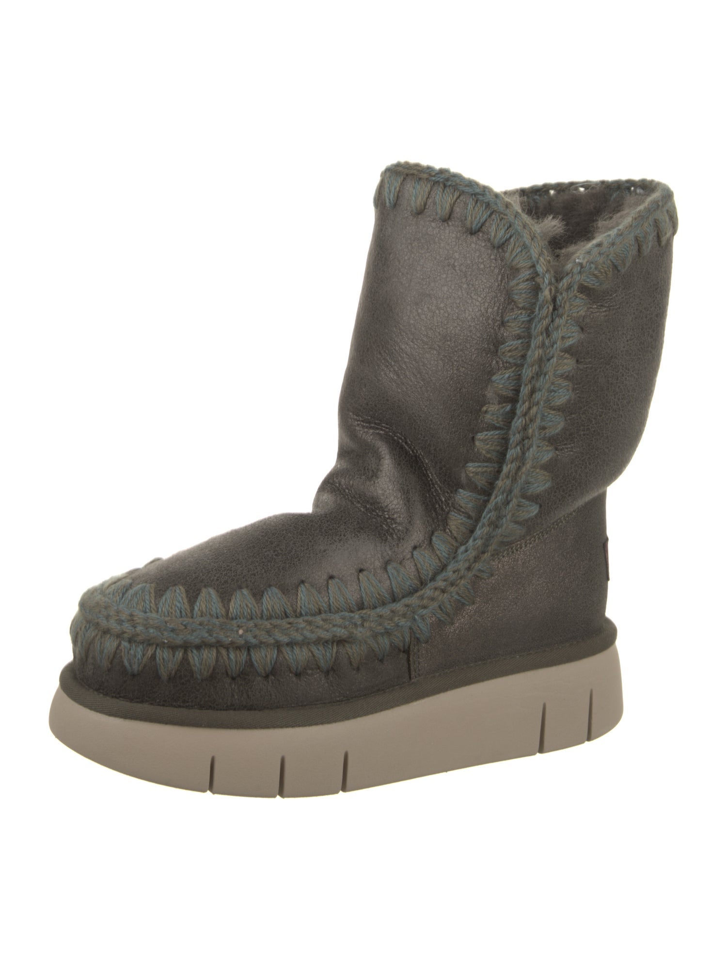 Mou Suede Whipstitch Trim Lace-Up Boots