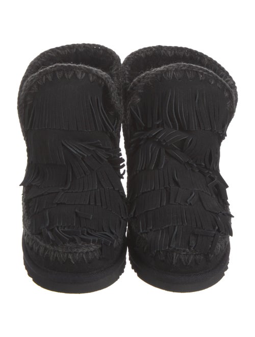 Mou Suede Fringe Trim Accent Lace-Up Boots