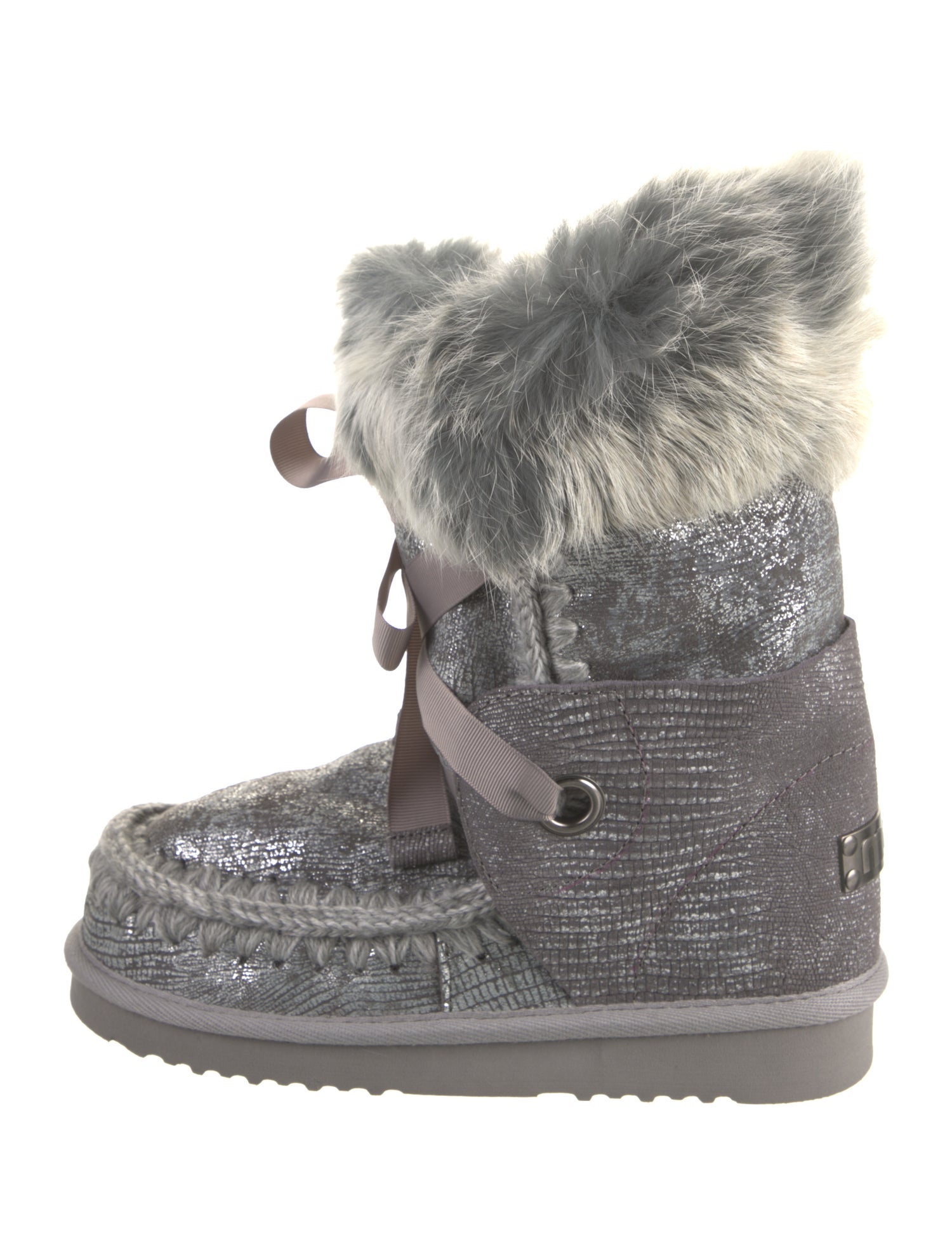 Mou Printed Glitter Accents Lace-Up Boots